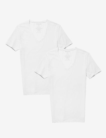 Cotton Basics Deep V-Neck Stay-Tucked Undershirt 2 Pack