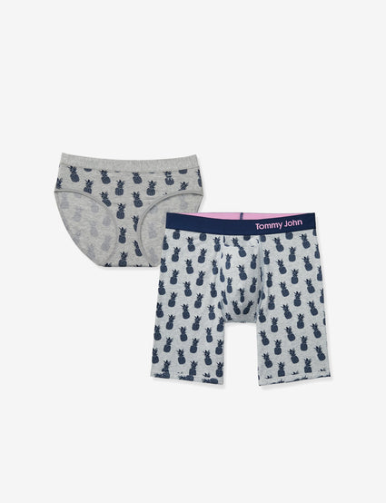His & Hers Cool Cotton Boxer Brief + Brief Pineapple Pack