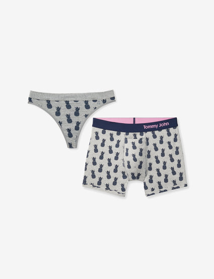 His & Hers Cool Cotton Trunk + Thong Pineapple Pack