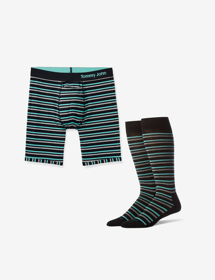 Men's Cool Cotton Bermuda Stripe Boxer Brief & Sock Pack