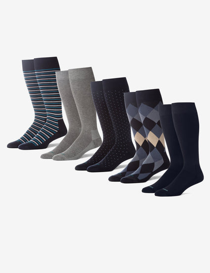 Men's Stay Up Dress Sock Blue Work Week 5 Pack