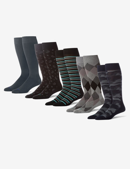 Men's Stay Up Dress Sock Print Work Week 5 Pack
