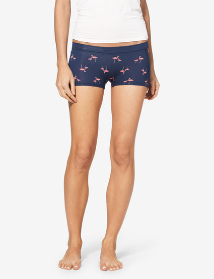 Women's Second Skin Flamingo Print Boyshort