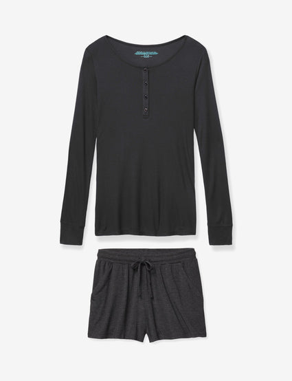 Women's Charcoal Heather Henley & Short Lounge Set