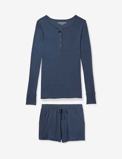 Women's Dress Blues Heather Henley & Short Lounge Set